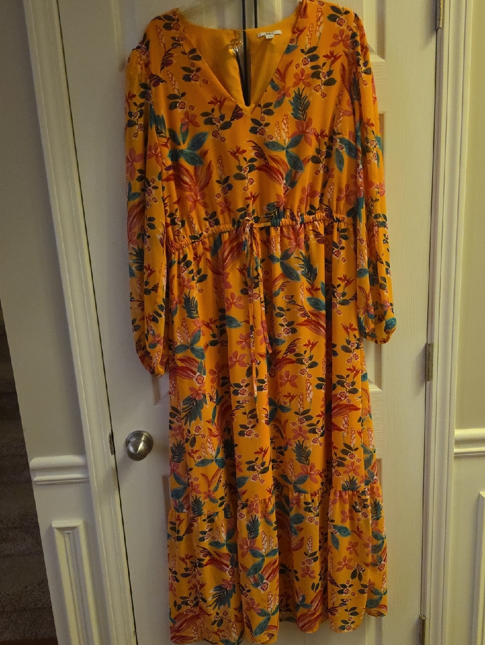 Bar III Yellow Floral V-Neck Tiered Maxi Dress